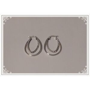 New~OR PAZ Israel 925 Sterling Silver Freeform Double Hoop Earrings